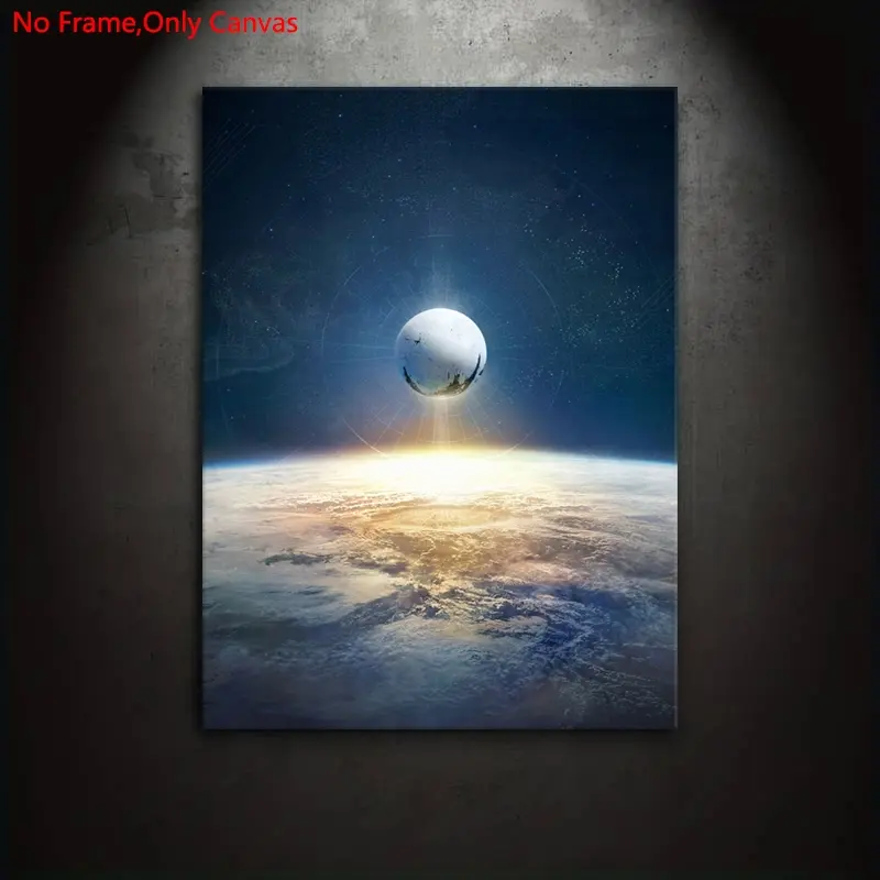 1 Piece/Set Frameless Canvas Painting Print Poster,Classic Space Sci-Fi Digital Illustration Retro Futurism Pop Art,Destiny Arrival to Earth,Perfect Gift for Video Game Lovers,Ideal Gift for Bedroom,Living Room,Dorm Hallway,Kitchen,Mural,Wall Decoration