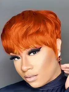 6 Inches Pixie Cut Wigs for Women, Straight Human Hair, Glueless Short Layered, Curly Wigs with Bangs, Casual Style