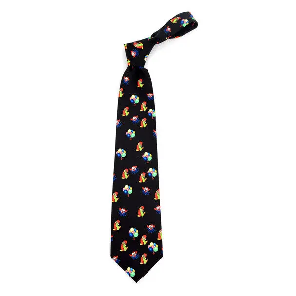 Men's Funky Parquet Clown Novelty Tie - Durable Polyester Printed Fabric, Clown and Balloon Prints, Colorful Vibrant Designs, Halloween Costume Accessory, 3.25" Wide, 57" Long, Casual Party Male Fashion Accessory, Colorful Designs