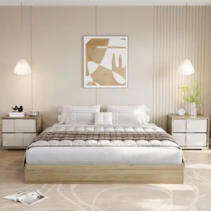 Queen Size Solid Wood Platform Bed with Sturdy Wooden Slats, Floor-Standing Bed Frame,No Box Spring Needed,Easy Assembly,Golden Tan Wood