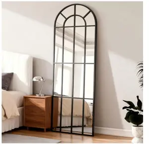 25.5"x 69" Arched Windowpane Full Length Floor Mirror, Black