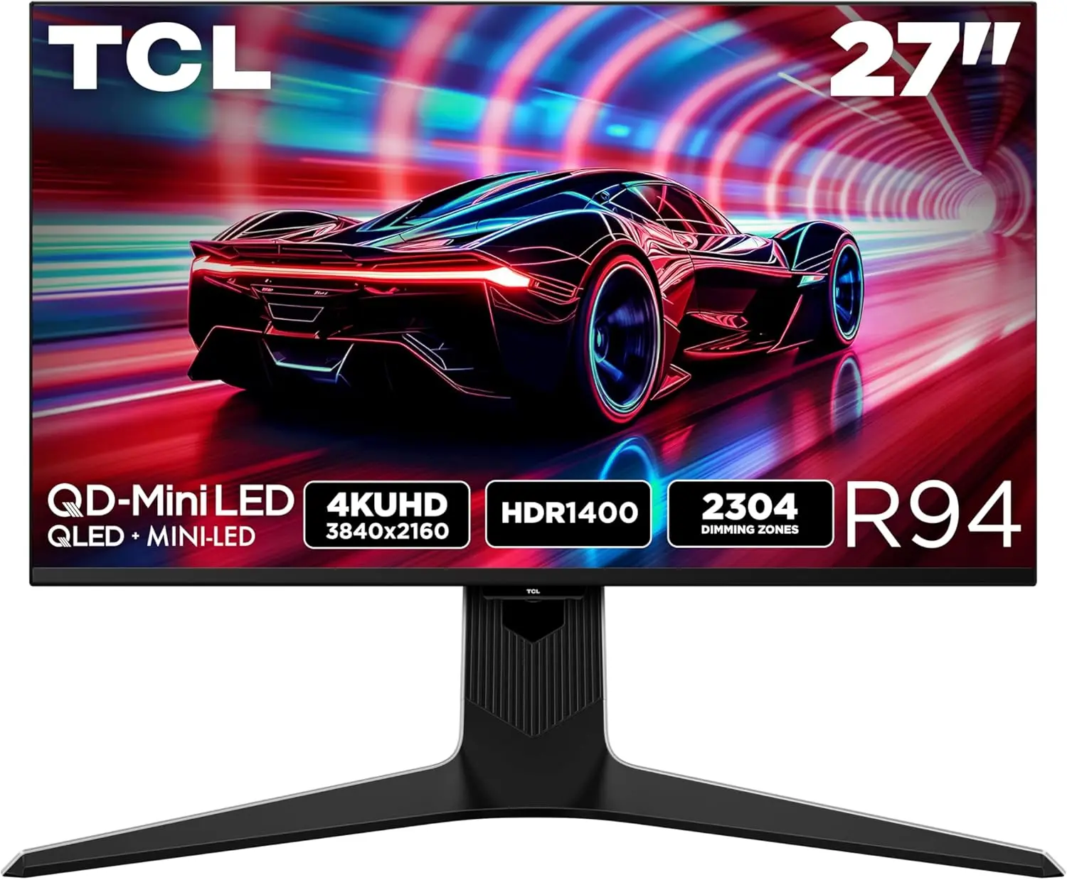 TCL 27" R94 Monitor(Black and White)   Multi-Color QD-Mini LED Gaming Monitor | QHD 2K/4K UHD | 165Hz/180Hz | 1ms GTG | HDR600/HDR1400 | AMD FreeSync/Premium | Built-in Stereo Speakers | Fully Adjustable Stand | Matte Panel tiktokshopbacktoschool