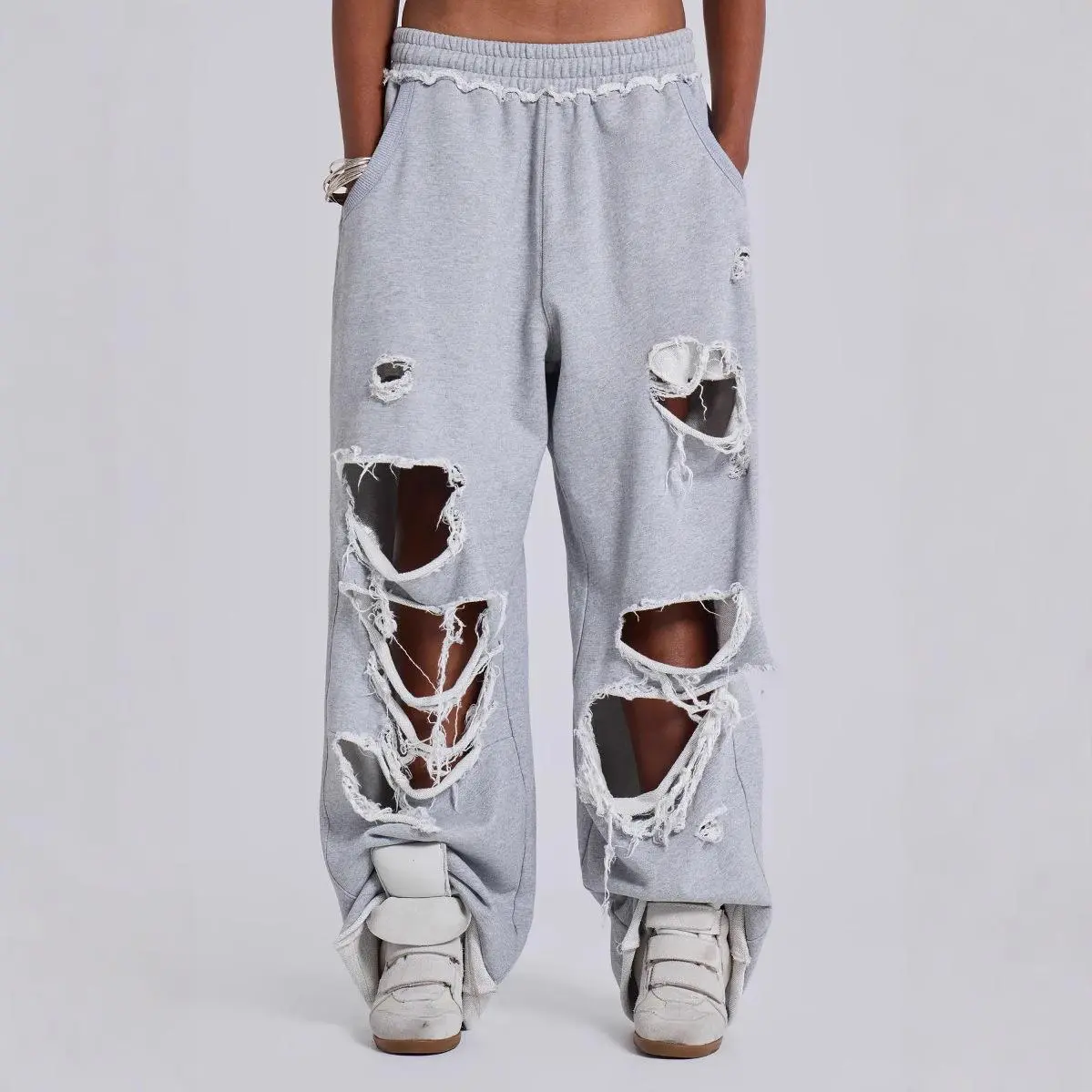 Casual pants street hip hop ripped design wide leg sweatpants trousers women