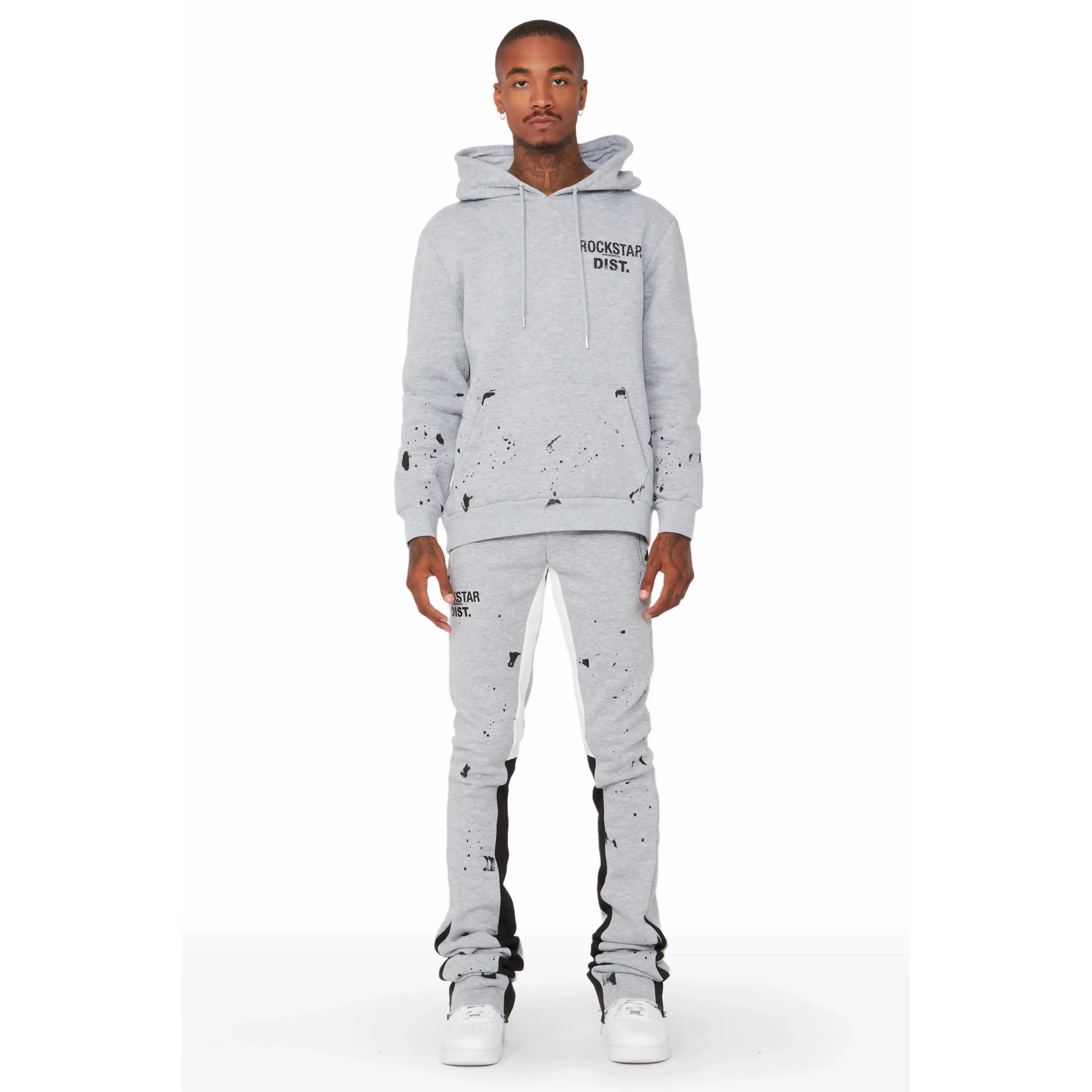 Raffer Grey/White Hoodie/Stacked Flare Pant Set Raffer Grey/White Hoodie/Stacked Flare Pant Set