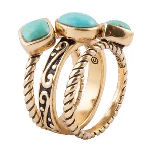 Barse Artisan Crafted Turquoise Set of 3 Stacking Rings