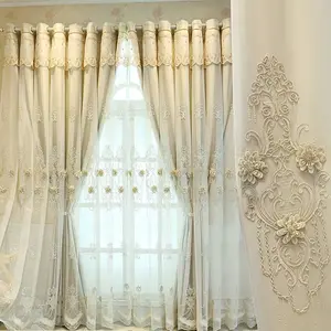 1pc Elegant 3D Floral Embroidered Curtains, Thickened Full Light Blocking Drapes, Vintage Palace Style for Living Room & Bedroom Windows,100% blackout ,black back
