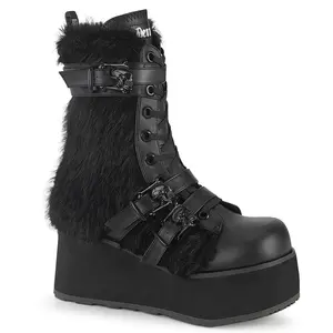Demonia Men's Trashville-218 Black Vegan Leather-Faux Fur Knee-high Boots