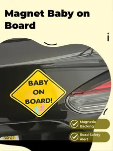 3.5in Magnetic "Baby on Board" Safety Sign - Compact Design for Easy Car Rear Attachment - Parent-Focused Automotive Road Alert Magnet
