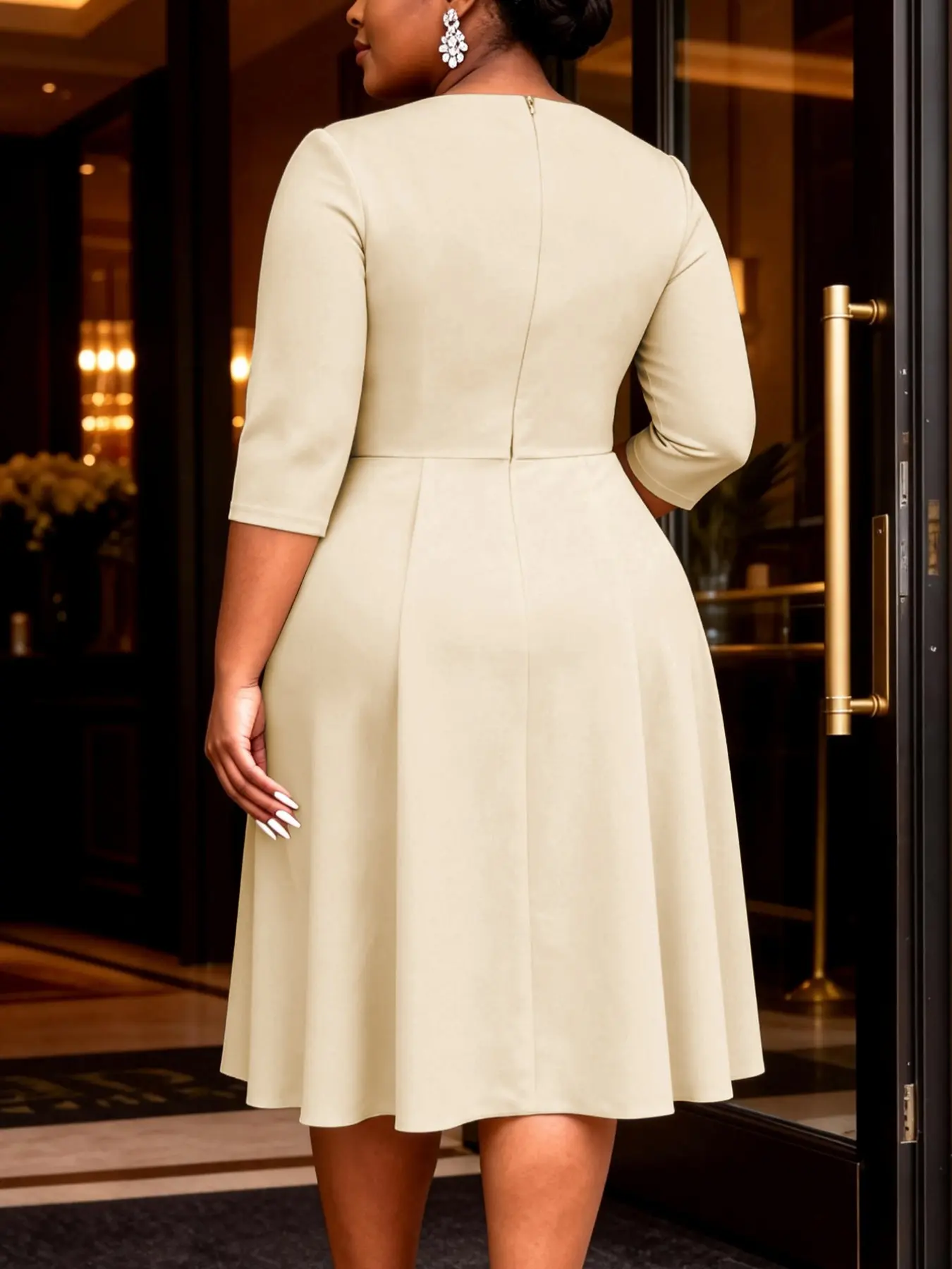 Women Elegant Chic Church Dresses Plisse A Line Modest Classy Pleated 3/4  Sleeves African Office Ladies Workwear Formal Wear Party Gowns Autumn New -  TikTok Shop