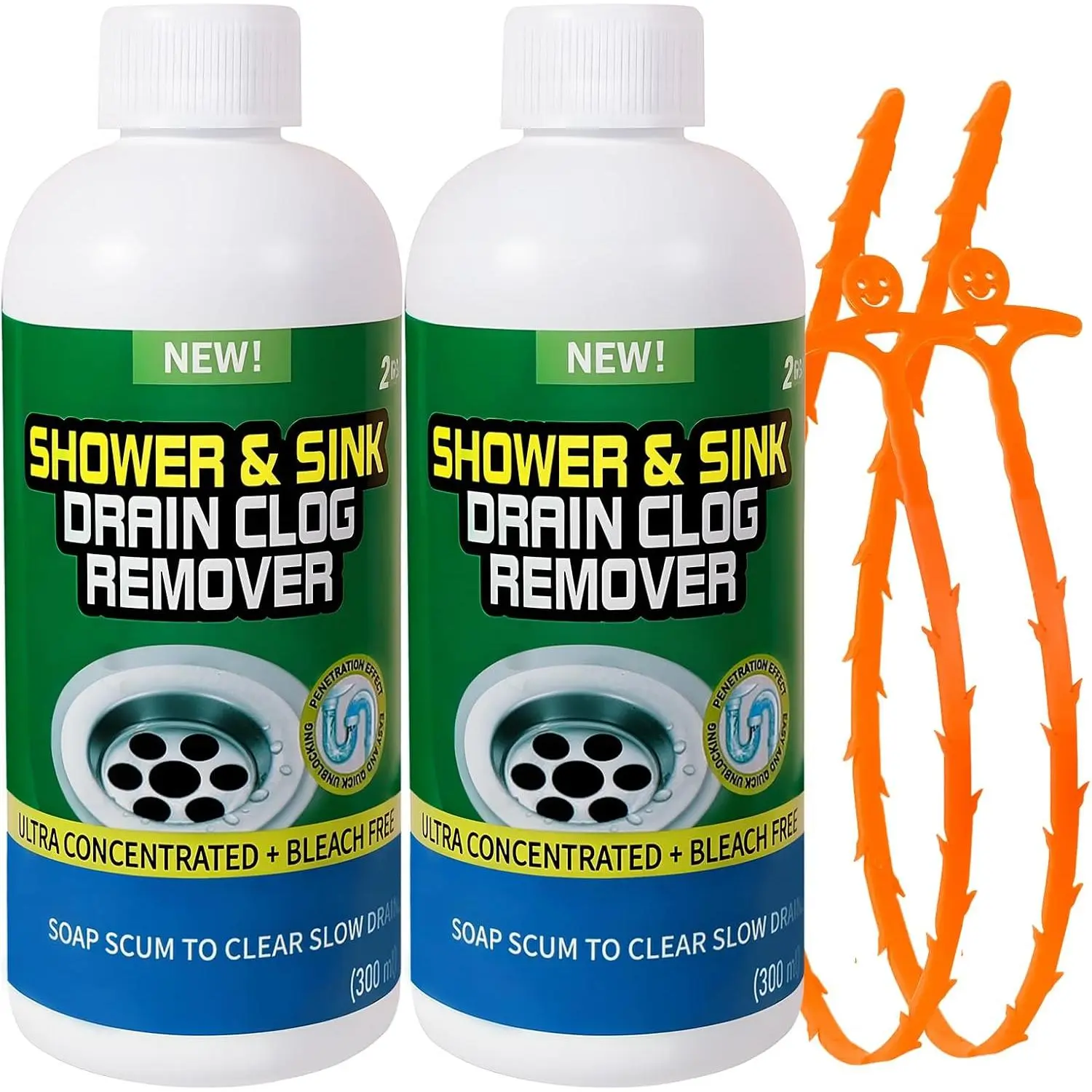 2-Pack Pipe-Safe Liquid Drain Cleaner Clog Remover, Household Cleaning Solution for Kitchen Sinks, Bathroom Showers to Prevent Build-Up, Kitchen/Bath