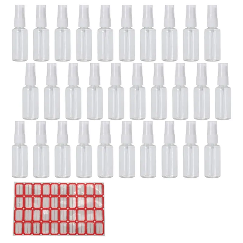  30 Pack 30 ml / 1 oz Mini Clear Refillable Spray Bottles Small Travel Mist Atomizer Bottles with Funnels & Labels for Cosmetic Perfume Hair Water Cleaning Spray