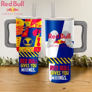 Redbull 40oz Energy Drink Inspired Tumbler With Handle And Straw, Stainless Steel Insulated Travel Mug, Reusable Hot & Cold Cup For Coffee, Water And Iced Drinks, Perfect Gift For Gym Lovers, Commuters And Office Use