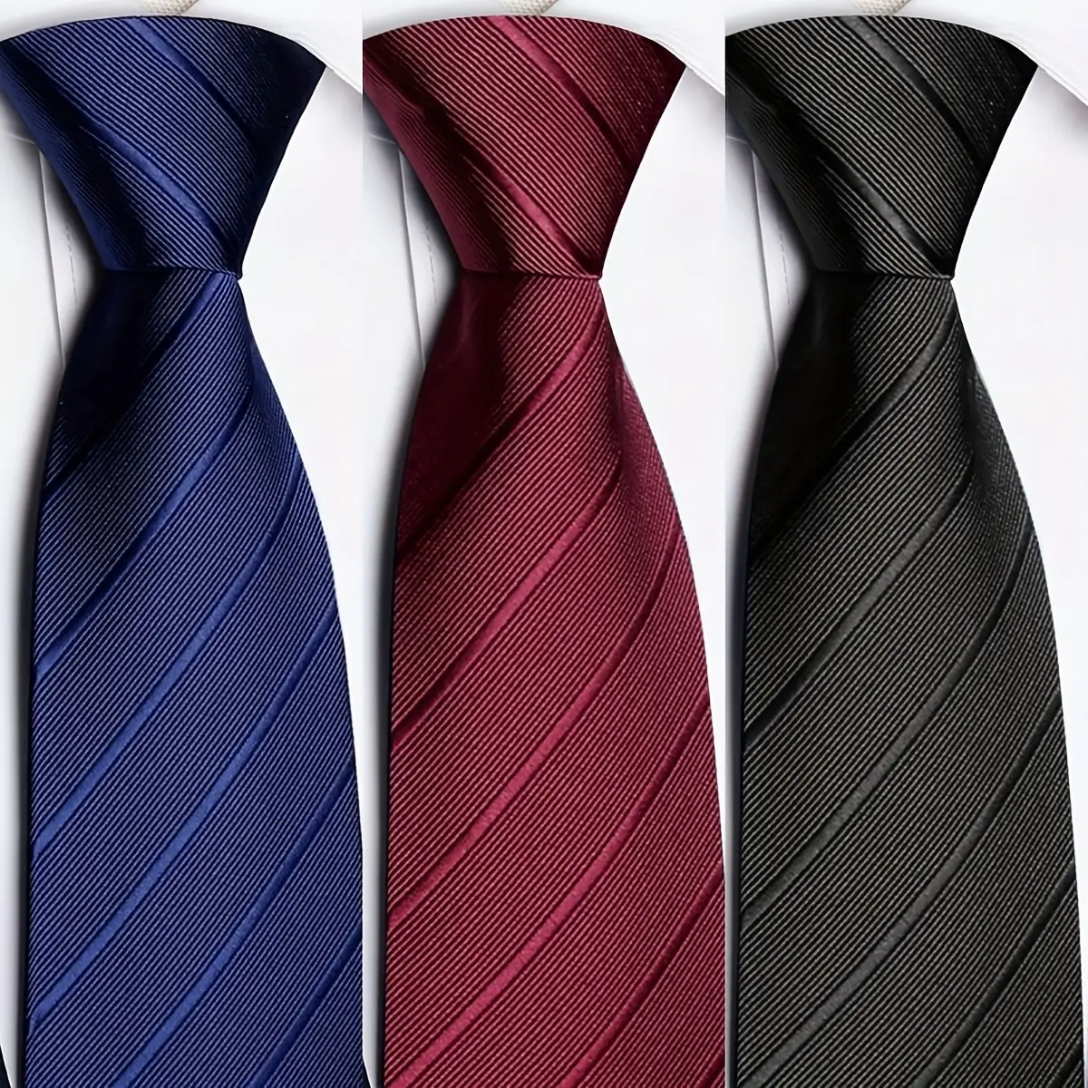 3-Pack Men's Classic Striped Tie Set - Professional Business Neckties for Interviews, Office & Weddings - Wrinkle-Resistant Microfiber in Navy, Black, Gray & Red - Perfect Graduation & Father's Day Gift for Him