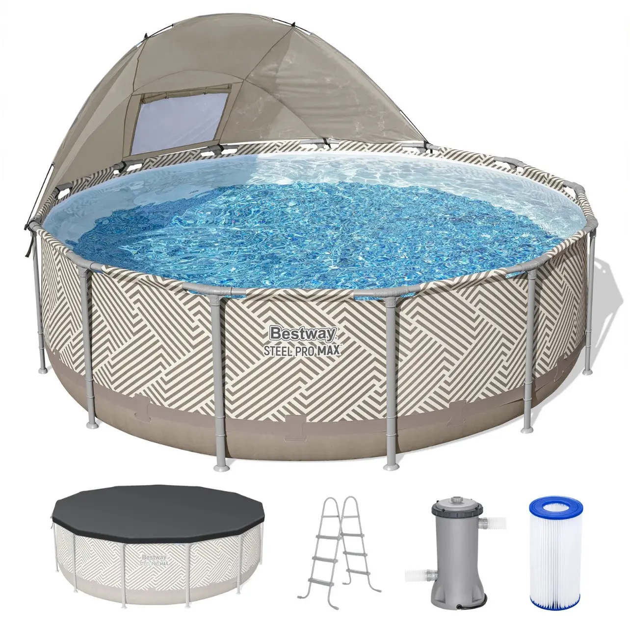 Bestway Steel Pro MAX 13' x 42" Round Above Ground Frame Pool Set, Including Canopy and Ladder