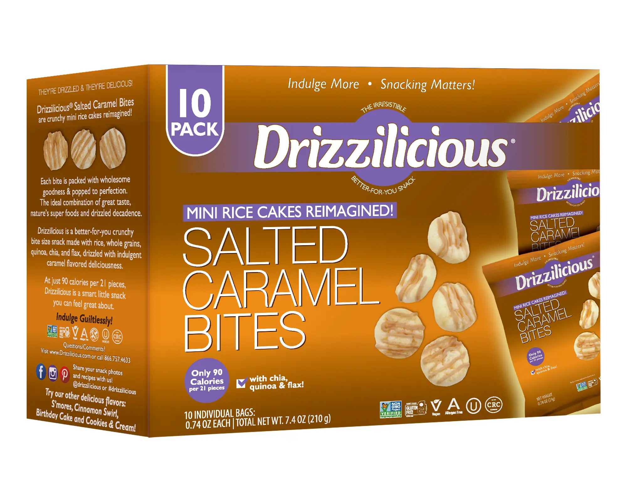 10 Pack - Drizzilicious Salted Caramel Mini Rice Cakes 0.74 oz