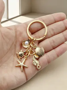 Bag Charm Nautical-Style Charm Keychain, Seahorse, Starfish, Seashell, Pearl Pendant, Artistic Seaside Accessory for Bags, Keys, Earphone Cases, Design, Key Charms