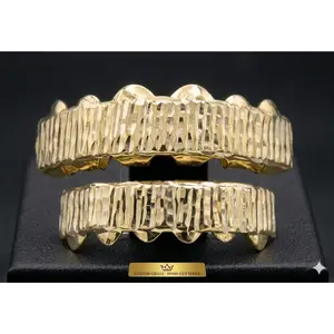 14K Gold Plated Upper & Lower Grillz Set Diamond Cut Series 02