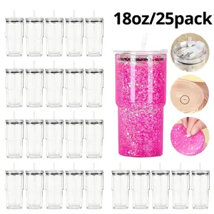 25pcs 18oz Acrylic Snow Globe Tumbler with Hole and Plug for DIY Liquid Pre Drilled Double Wall Acrylic Cup for Glitter with Straws and Lids Drinkware - Bottle, Plastic, Reusable Water Bottle