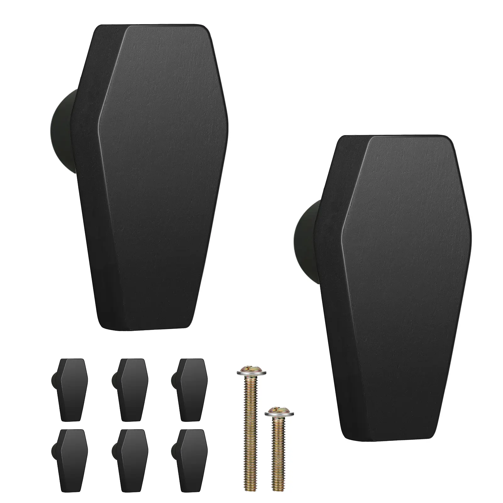 Coffin Cabinet Knobs 8 Pack - Gothic Decor Knobs for Kitchen Cabinet, Drawer Pull, Dresser and Cupboard Handle - Wood- 2.6 x 1.3 Inches - Black Door Hardware