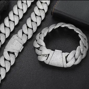 22mm Bubble Cuban Link Chain Zircon Necklace Fashion Brand Personality Men's Ornament Hip Hop Bracelet Holiday Gift Hypoallergenic