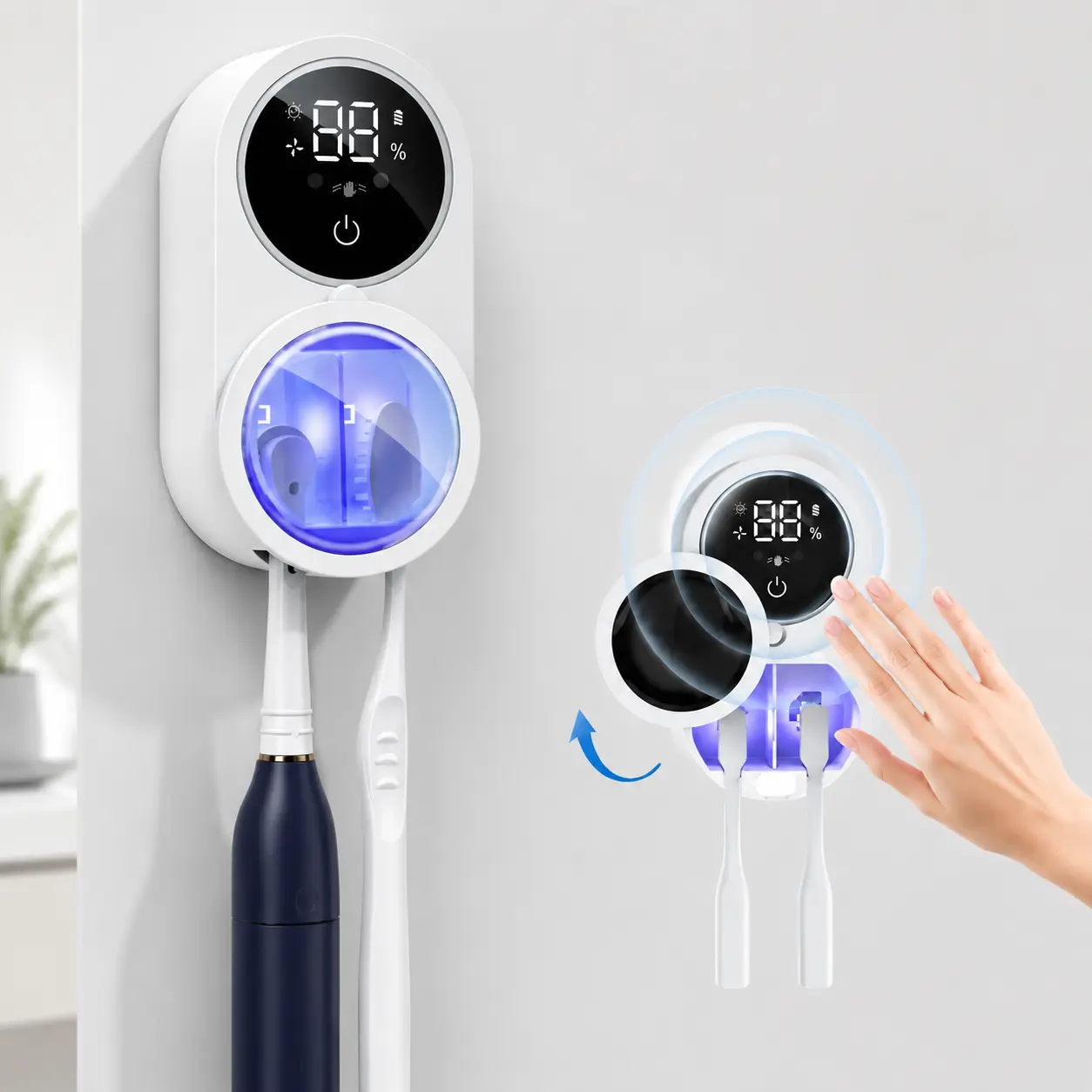 Universal Smart Toothbrush Holder for Bathroom, Automatic UV Toothbrush Sanitizer with Infrared Sensor, USB Rechargeable Wall Mounted Organizer Compatible with Electric, Sonic & Manual Toothbrushes