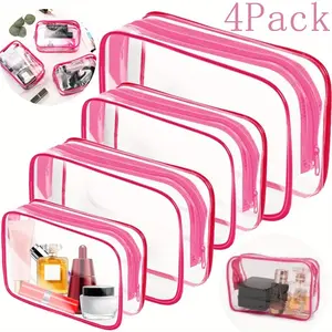 4pcs Beach PVC Makeup Bag, Clear Travel Toiletry Bag, Portable Travel Makeup Bags with Zipper, Portable PVC Toiletry Bags for Women Men, Minimalist Clear Organizer Bags, Travel Essentials, Great for Birthday Gifts, Party, Holiday Gifts, Travel tiktokshops
