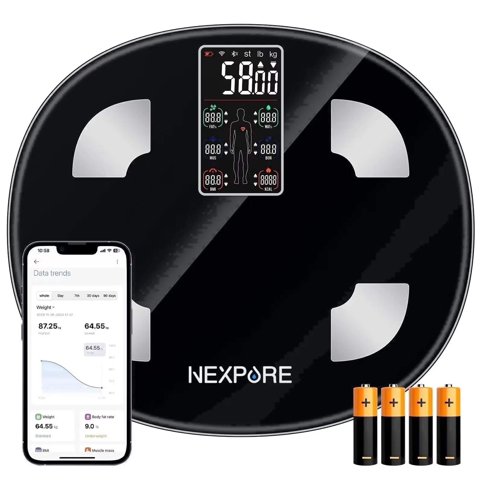 Smart Bluetooth Body Fat Scale & App Sync