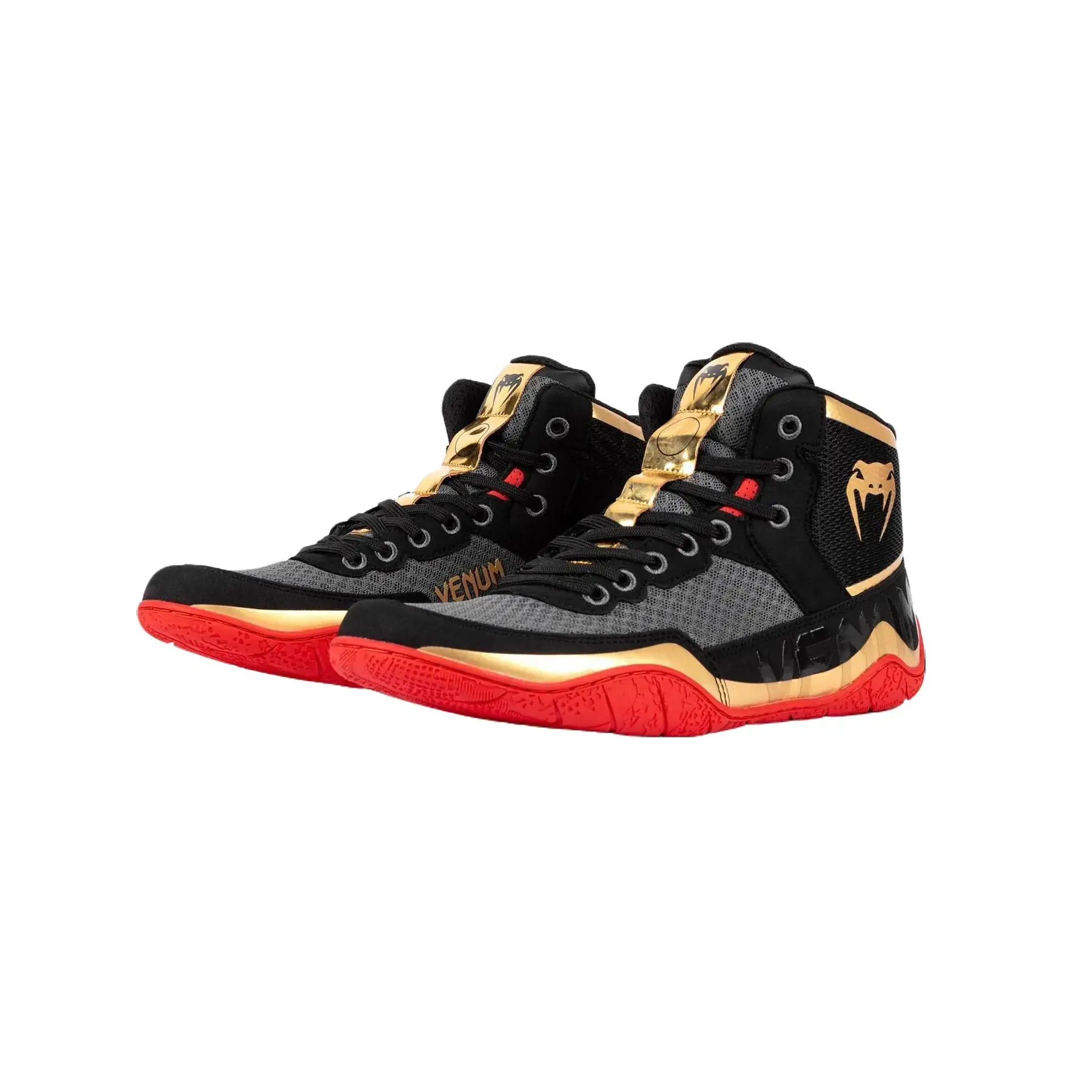 Venum Elite Wrestling Shoes - Black/Gold/Red Athletic Gym Footwear for Boxing, Sports Training, Training Footwear