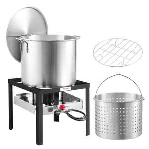 80 Qt Seafood Boiling Set, Outdoor Aluminum Stockpot with Strainer Basket, 100000 BTUs Gas Burner, Steamer Rack for Crab & Crawfish, Stainless Steel Cookware Components, Kitchen Essential Tool Kit
