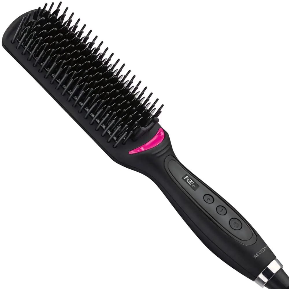 Revlon Hair Straightening and Styling Brush | Great for Second Day Styling (4-1/2 in) | Great for Second Day Styling, More Shine, Less Frizz, Multiple Heat Settings, Smooths and Detangles