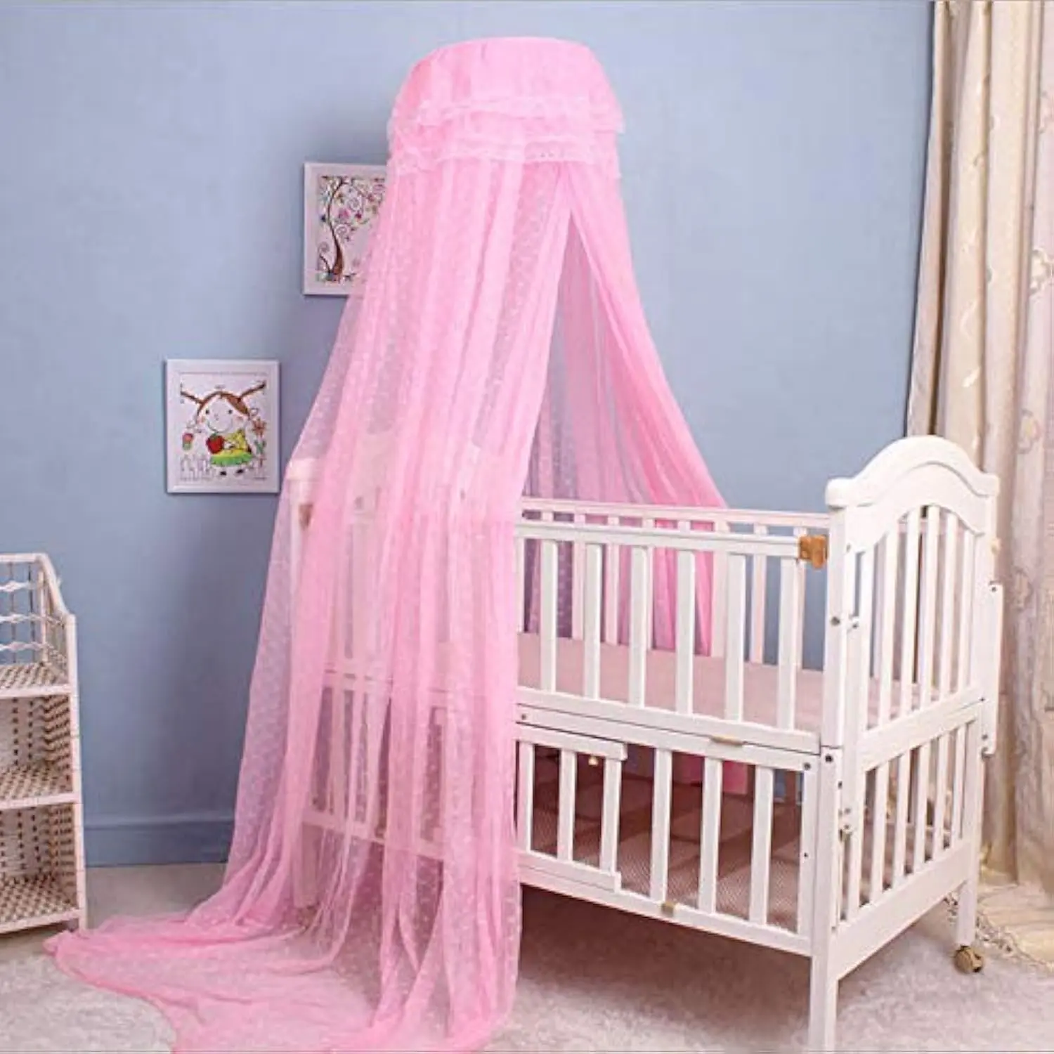 Breathable Door-Type Hanging Dome Mosquito Net - Polyester Solid Large Size Nursery Bedding Accessory, Bed Fence Compatible, All-Seasons, Baby Beds Suitable, Good Sleep Support (Pink Net Only, No Stand) | Baby Items, Mesh Texture
