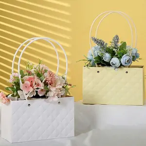 Macaron Color Floral Packaging Bag, Handbag, Grid Flower Bouquet Gift Bag, DIY Flower Box, Party Bag, Wedding Birthday Gift Bag, Creative Gift Packaging