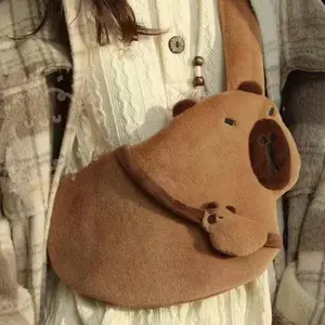 Cute Plush Waterhog Large Capacity Crossbody Chest Bag, Cartoon Animal Pattern, Adjustable Shoulder Strap, Ideal for Work School Travel Shopping