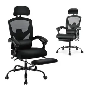 Ergonomic Mesh Office Chair with Footrest & Adjustable Headrest, High Back Reclining Swivel Task Chair with Lumbar Support, Height Adjustable Rolling Desk Chair