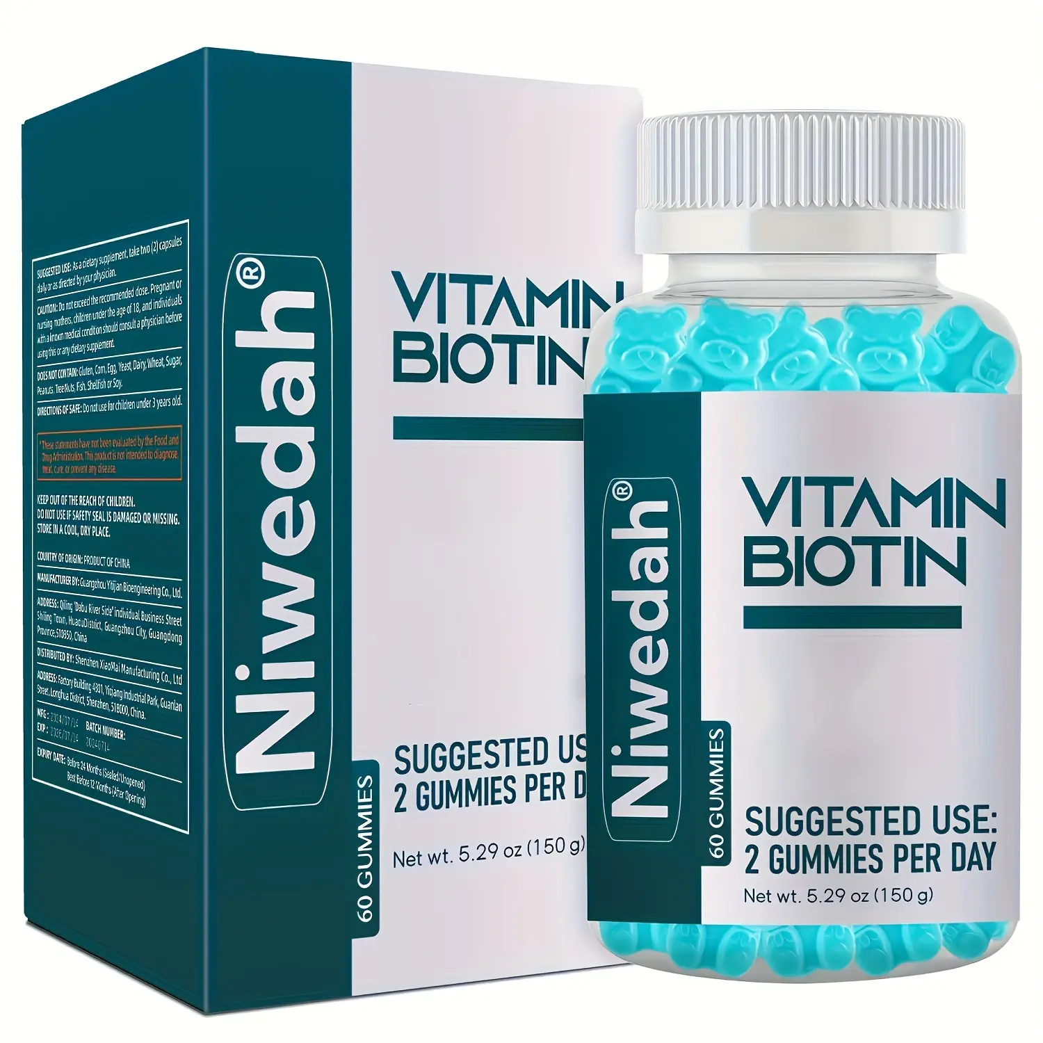 Niwedah Optimum Biotin 3000mcg Gummies - 60 Count Dairy Free Dietary Supplement, Vitamins for Women, Optimum Strength Support, Biotin-Focused Beauty Vitamin Support, Nail & Skin Vitality, Hair Growth & Strength Berry Flavor Chews