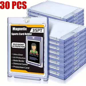 30/60pcs Magnetic Trading Sports Card Holder 30pt Magnetic Trading Card Protector for Baseball Sports Trading Game Work Cards Storage And Display Magnetic Trading Card Holder