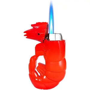 Torch Lighter - Fun Shrimp Design Refillable Butane Lighters, Cool Adjustable Windproof Blue Flame Lighter for Outdoor Indoor, Great Gifts for Men Women(Without Butane Gas)