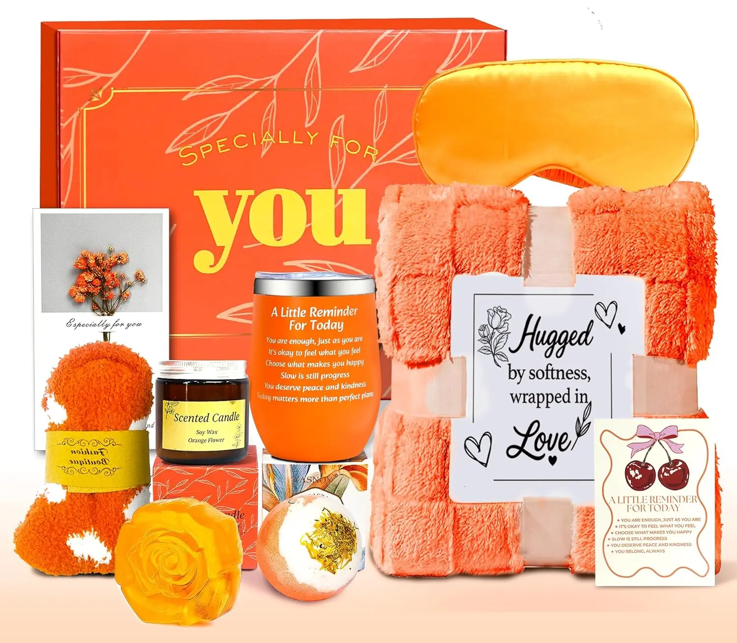 Gifts for Women Self Care Gift Set, Orange Relaxing Spa Gifts Basket Women Care Package Get Well Soon Gifts, Unique Fall Gifts for Mom Her Wife Sister Grandma, Thinking of You Gifts