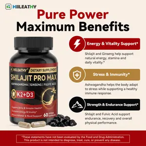 【HIILEATHY】Premium Shilajit Pro Max # - 60 Capsules - Enhanced with K2 + D3 - Packed with 84+ Minerals & Fulvic Acid