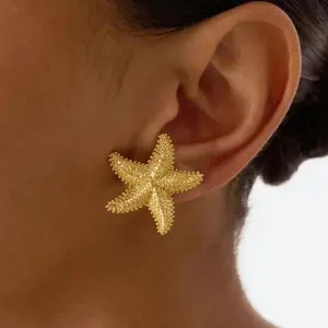KOPERIN Posts Starfish Statement Earrings for Women | Chunky Ocean Starfish Stud Earrings | Hypoallergenic Jewelry For Summer