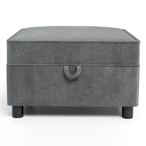 Chenille Storage Ottoman Module for Modular Sectional Sofa, Square Ottoman Module for Sectional Sleeper Sofa, Gray Upholstered Stool Foot Rest Stool