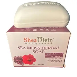 SheaOlein Naturally Essential SEA MOSS HERBAL Soap with HIBISCUS OIL & Vitamin C Body Care Cleansing 5oz 6 bars Unisex Coconut Oil & Shea Olein Herbal Scent