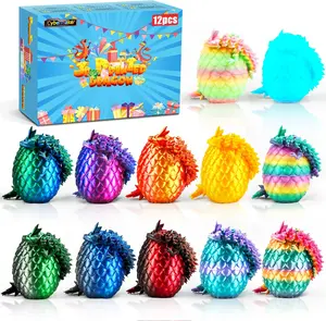 12pcs 3D Printed Dragon Eggs, Articulated Dragon Fidget Toys for Desk Decor, Unique Birthday Gift for Kids Teens, Collectibles Surprise Set for Classroom Prize  family