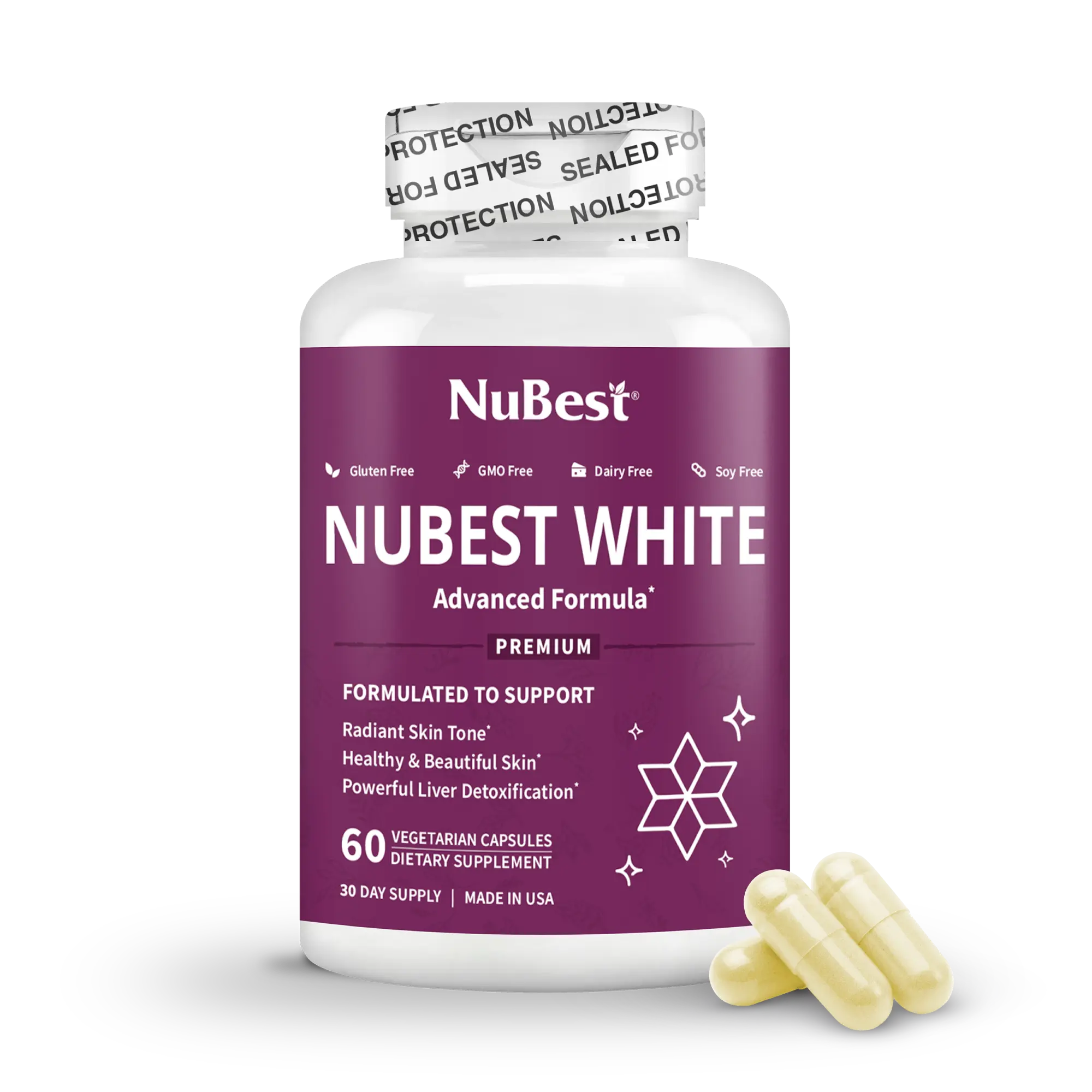 NuBest White Advanced Formula | Antioxidant Skin Supplement with L-Glutathione, Vitamin C & E - Skin Wellness Capsules Dietary Healthy