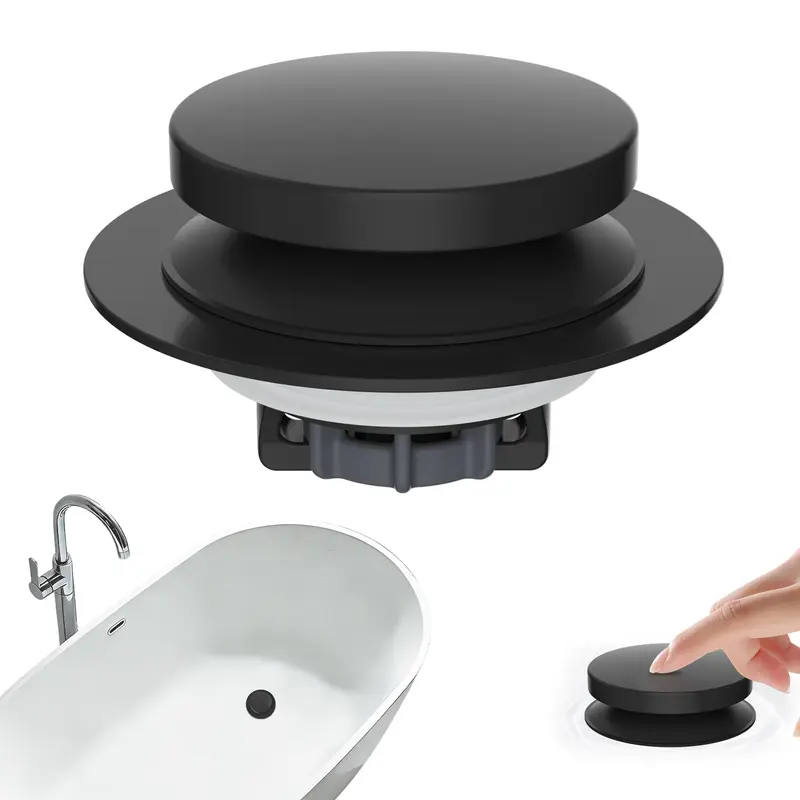 Hibbent 3-in-1 Metal Bathtub Drain Cover, Modern Bath Tub Accessories with Brass & SS Bullet Core, Removable Anti-Clogging Mesh Basket, 4 Silicone Rings, Rust-Resistant Matte Black Fixture for 1.5''-2.4'' Openings, Odor Blocking