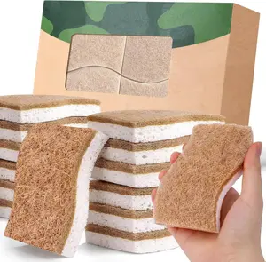 12Pack Natural Kitchen Sponge, Biodegradable Cellulose and Coconut Scrubber, Eco Friendly Sponges for Dishes