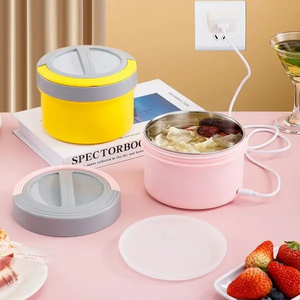 USB Rechargeable Electric Heating Lunch Box, 304 Stainless Steel Self-Heating Food Warmer with Temperature Control, Portable Bento for Kids, Students, Office and Travel