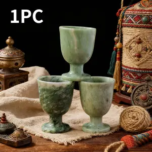 Handmade Blue Jade Goblet, Healing Gemstone Crystal Craft, Round Shape Wine Glass, Home Decor & Folk Art Ornament, Mother's Day Gift