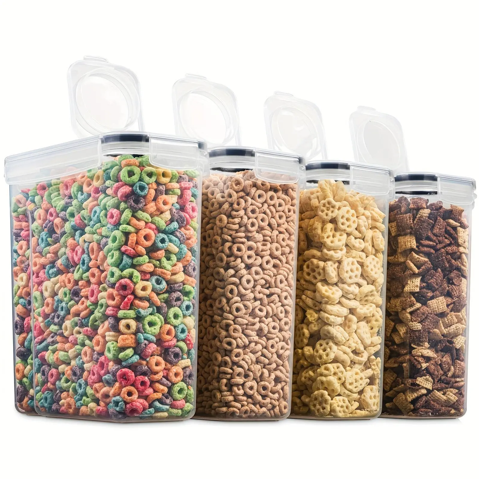 4 Pack (135OZ) Large Airtight Food Storage Cereal Containers | BPA-Free Plastic, Flip Top Closure, Multipurpose Use for Rice, Pasta, Sugar, Flour with Measuring Cup & 20 Labels