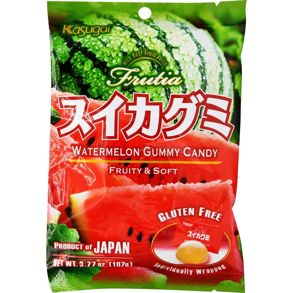 Kasugai Soft Watermelon-Flavored Chewy Candy Treat - Japanese Fruit Juice Gelatin-Based Snacks, Candies (3.77oz)